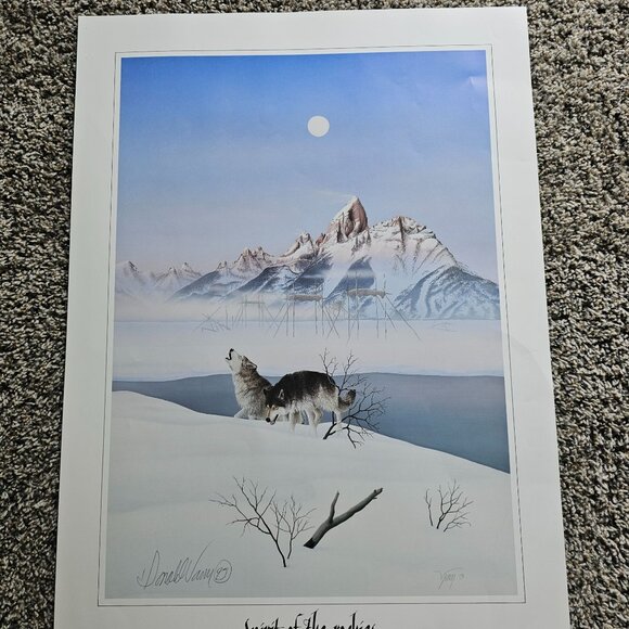 Spirit Of The Rockies Signed Donald Vann 1994 Native American Wolf Art Print - Picture 7 of 8